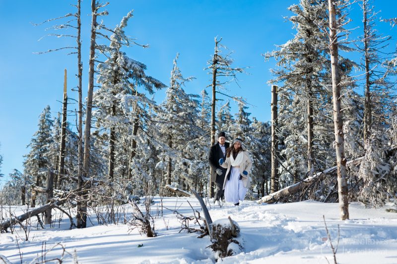 Ślubna sesja zdjęcia dla młodej pary w górach